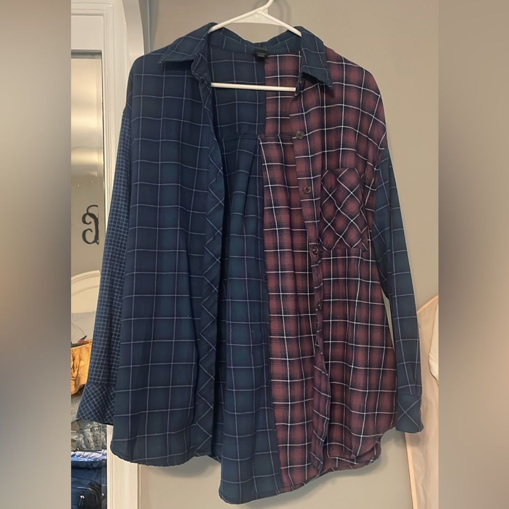 Wild Fable Blue and Purple Patchwork Flannel